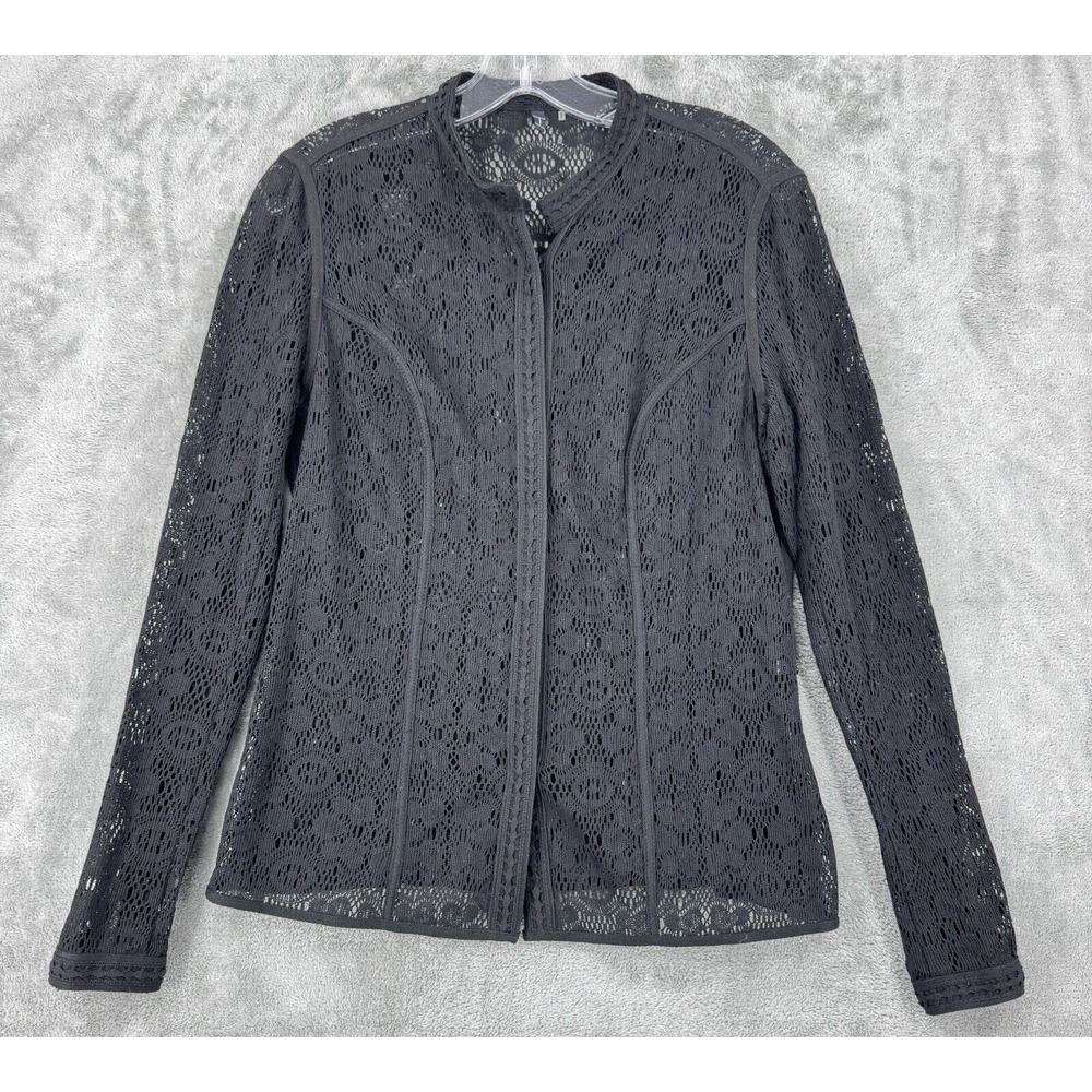 Tahari Jacket Womens Small Floral Sheer Lace Snap Whimsigoth Fairy Grunge Black‎